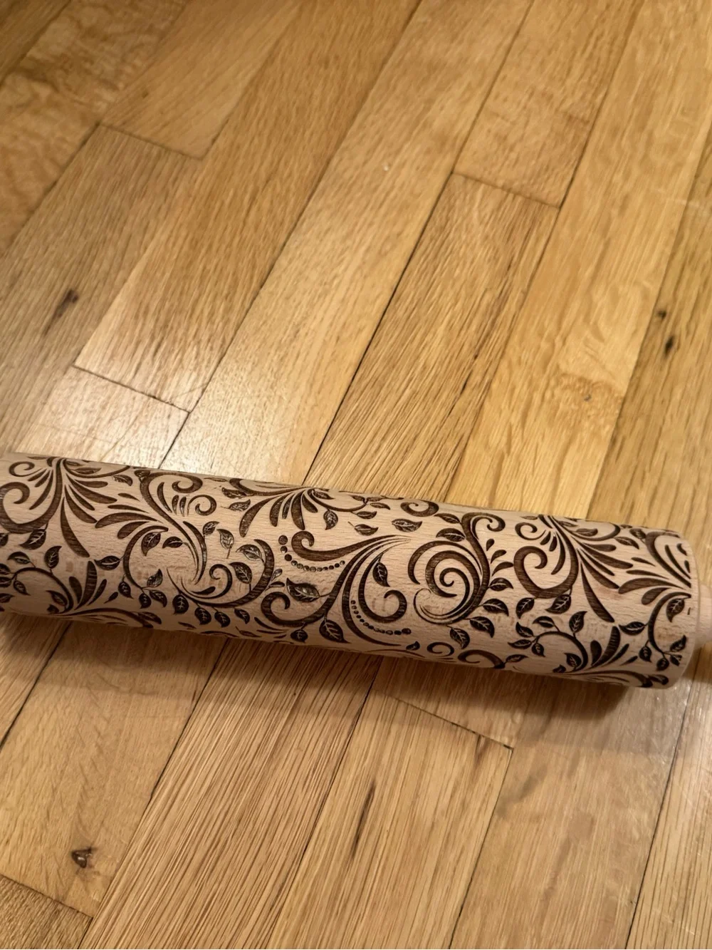 Goody Woody Embossed Wooden Rolling Pin - Decorative Floral Pattern